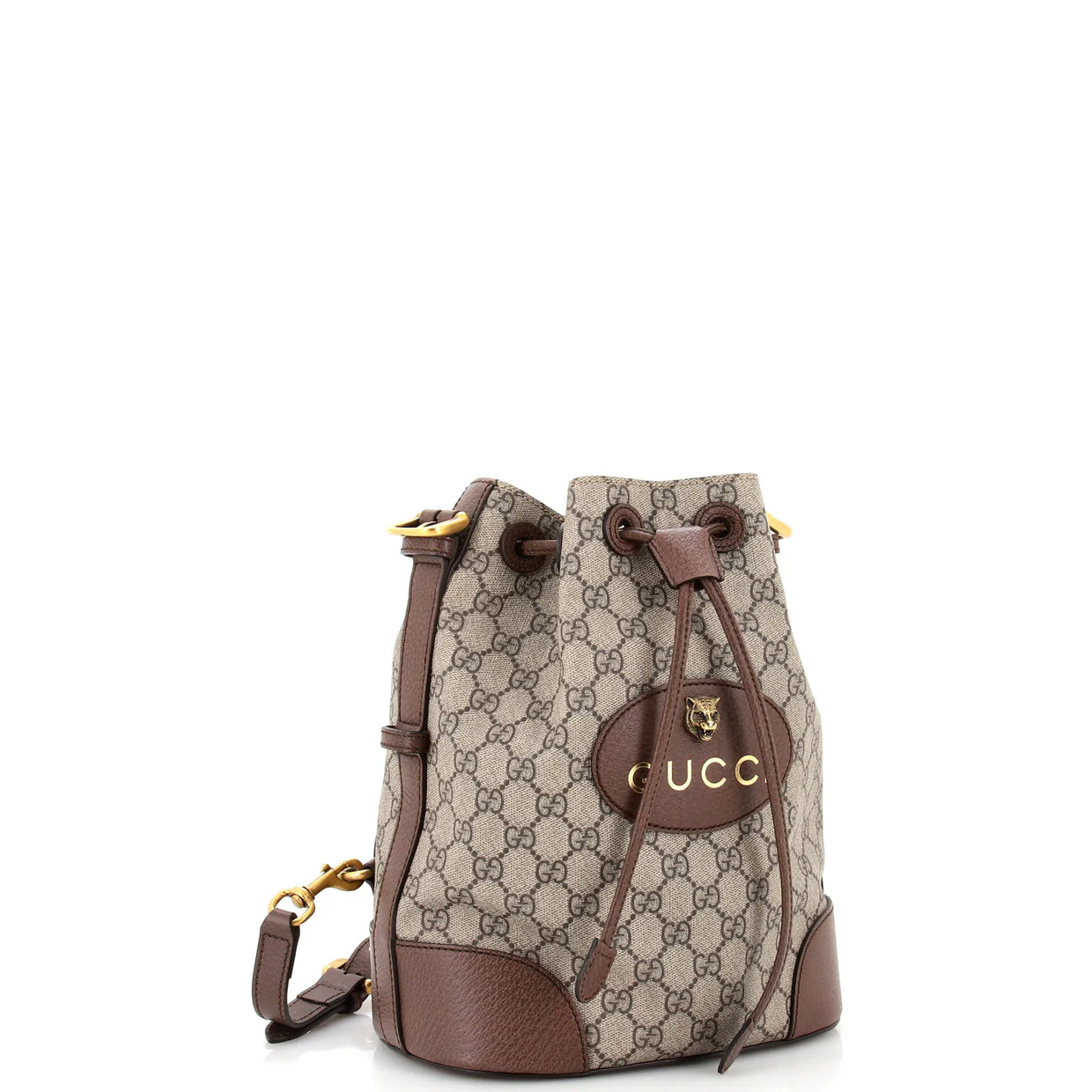 Neo Vintage Drawstring Bucket Backpack GG Coated Canvas Mini - Deep Luxury