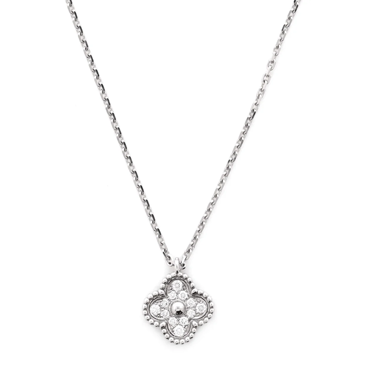 Sweet Alhambra Pendant Necklace 18K White Gold with Diamonds - Deep Luxury