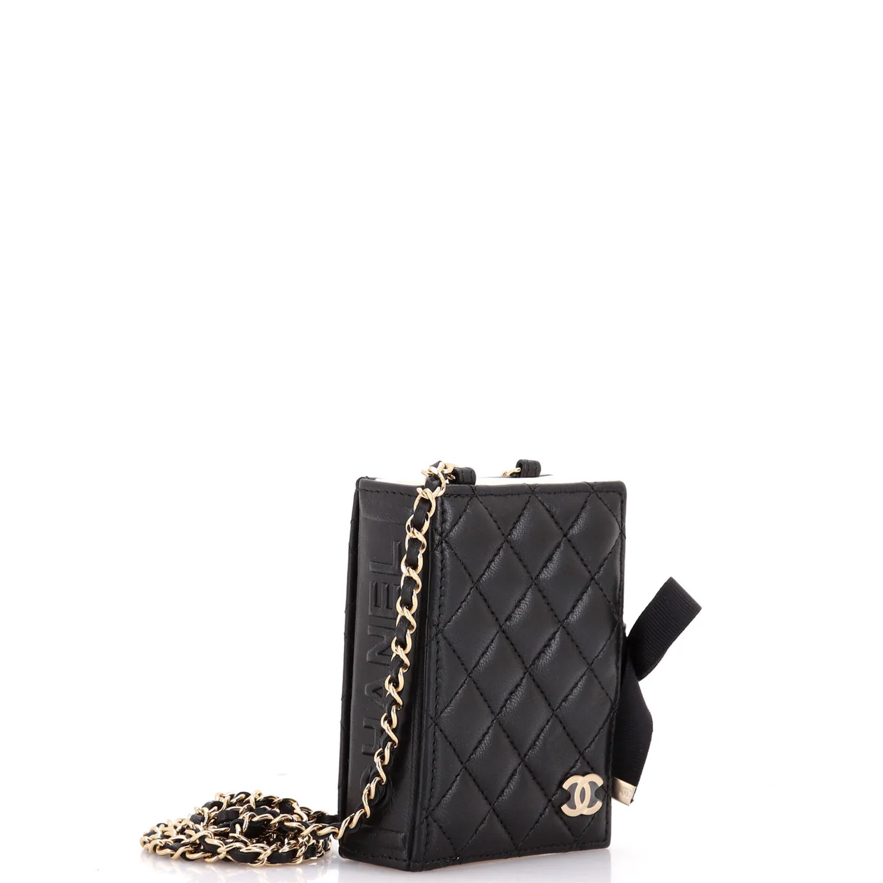 CC Book Card Holder with Chain Quilted Lambskin - Deep Luxury