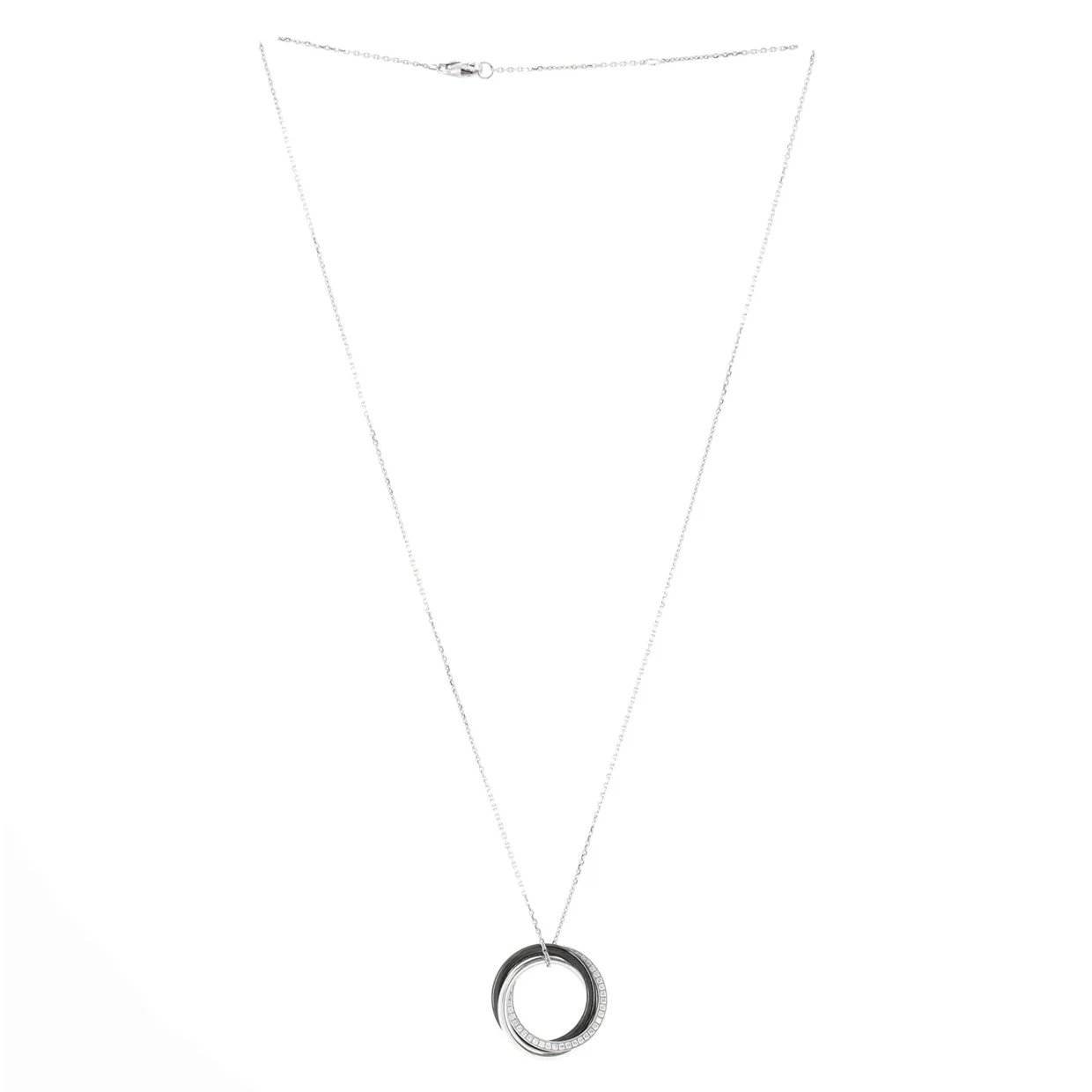 Trinity Pendant Necklace 18K White Gold with Diamonds and Ceramic Small - Deep Luxury