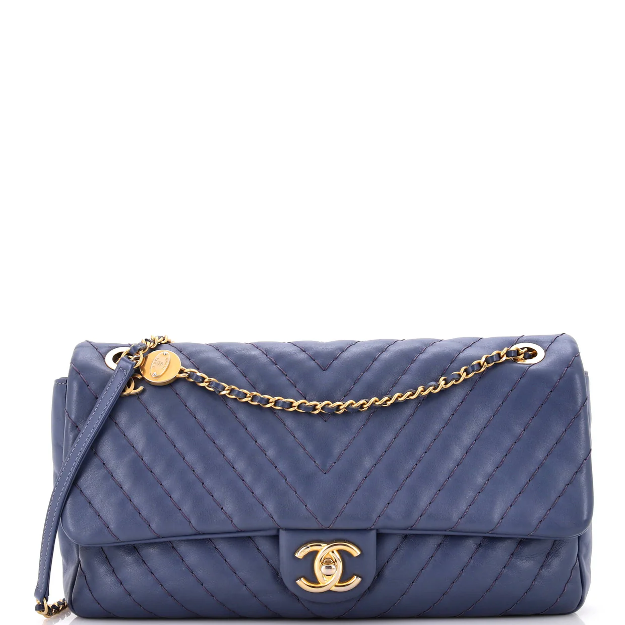 Medallion Charm Flap Bag Chevron Calfskin Jumbo - Deep Luxury