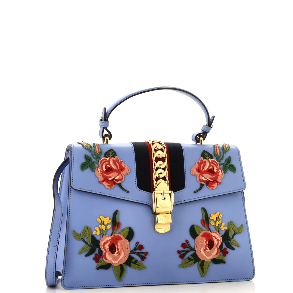 Sylvie Top Handle Bag Embroidered Leather Medium - Deep Luxury