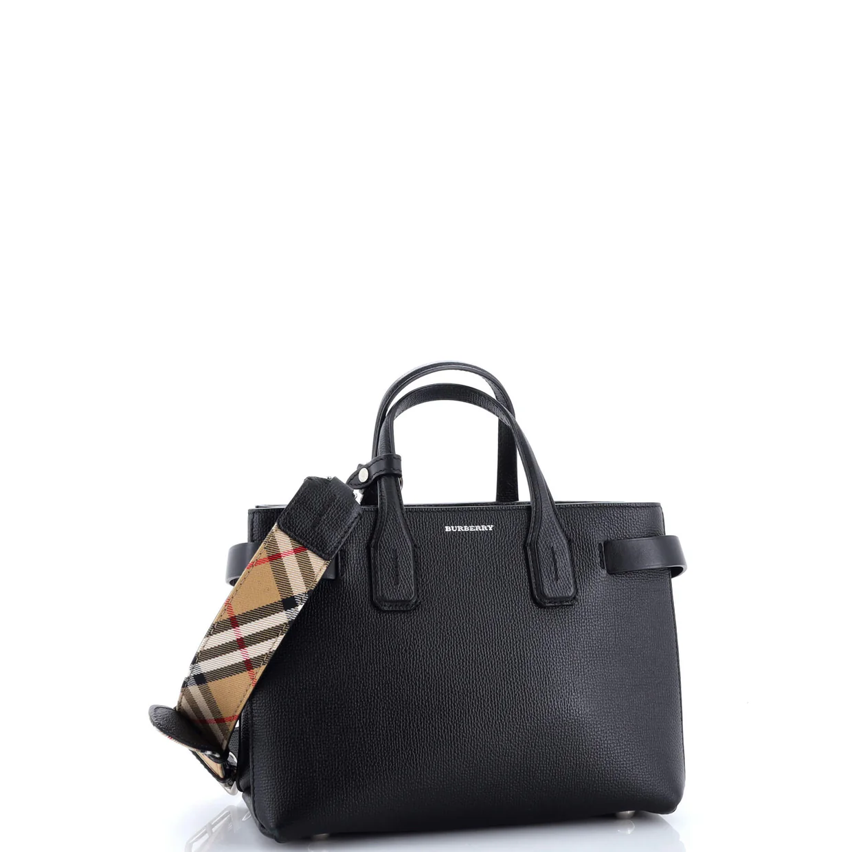 Banner Tote Leather and House Check Canvas Small - Deep Luxury