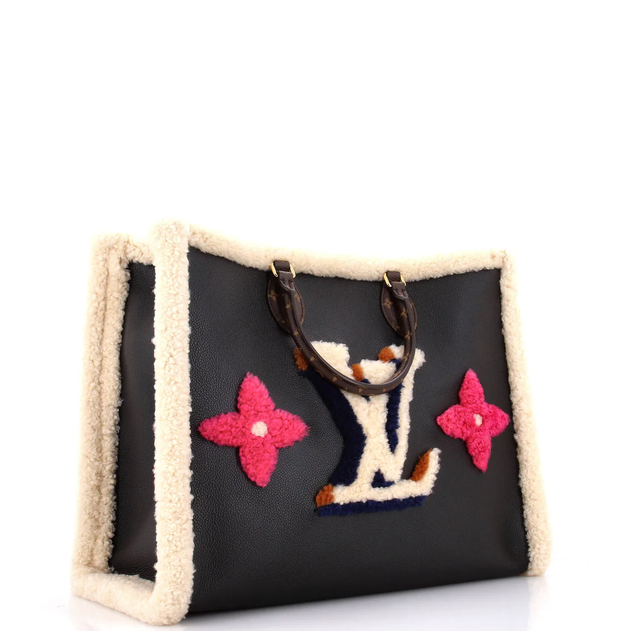 OnTheGo Tote Leather and Monogram Teddy Shearling GM - Deep Luxury