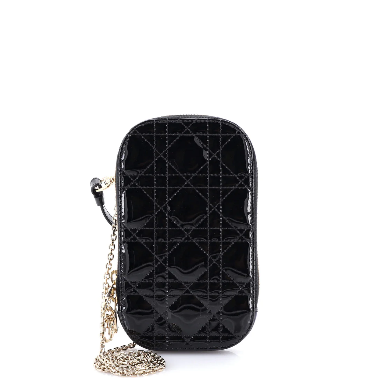 Lady Dior Phone Holder on Chain Cannage Quilt Patent - Deep Luxury
