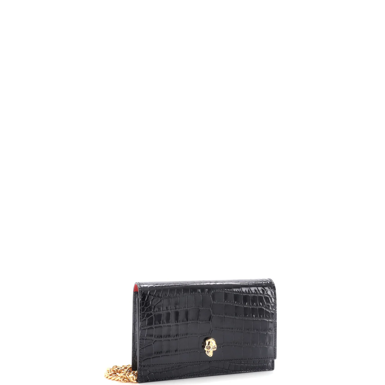 Skull Chain Crossbody Bag Crocodile Embossed Leather Mini - Deep Luxury
