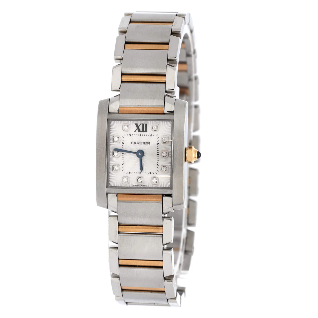 Tank Francaise Quartz Watch Stainless Steel and Rose Gold with Diamond Markers 20 - Deep Luxury