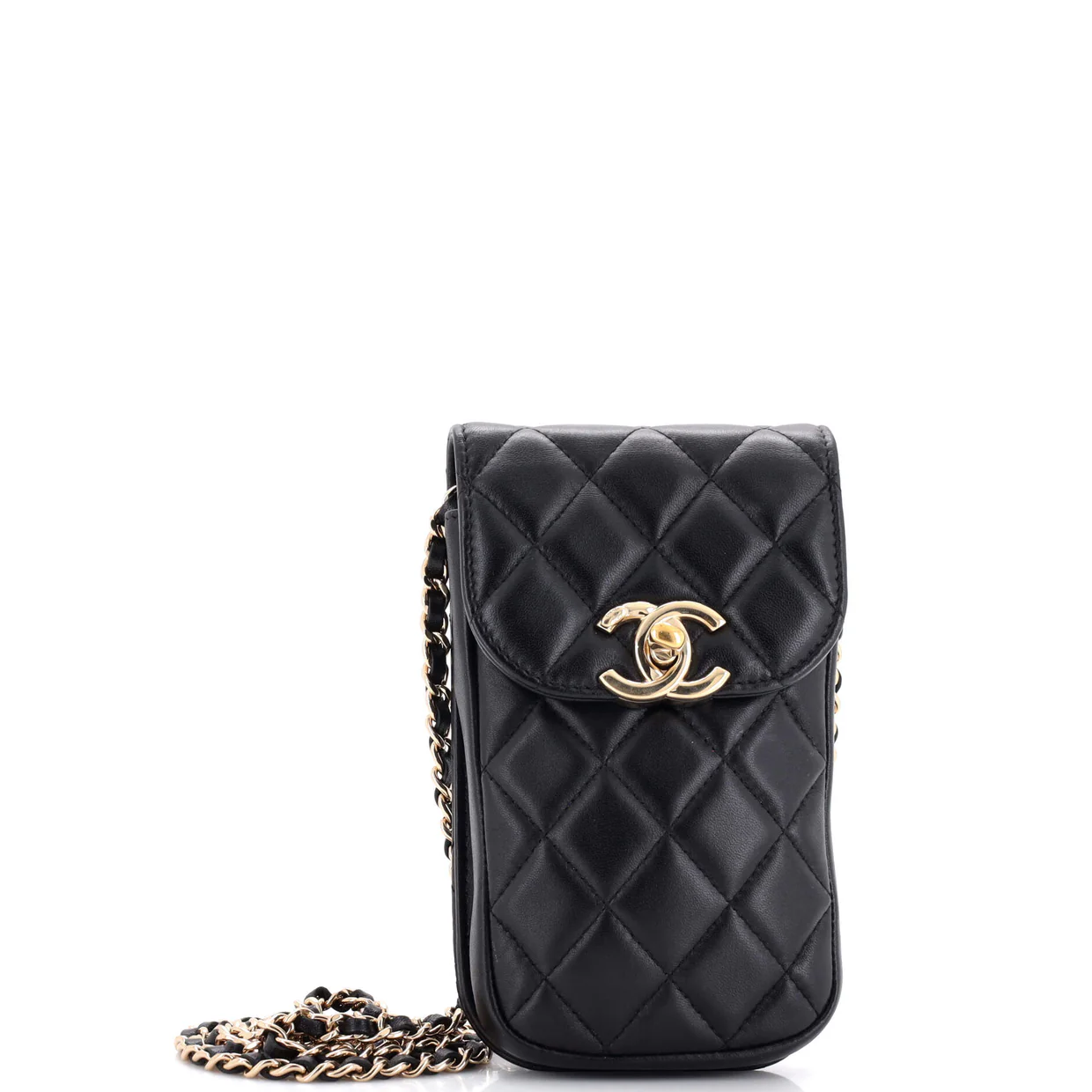 CC Flap Phone Holder Crossbody Bag Quilted Lambskin - Deep Luxury