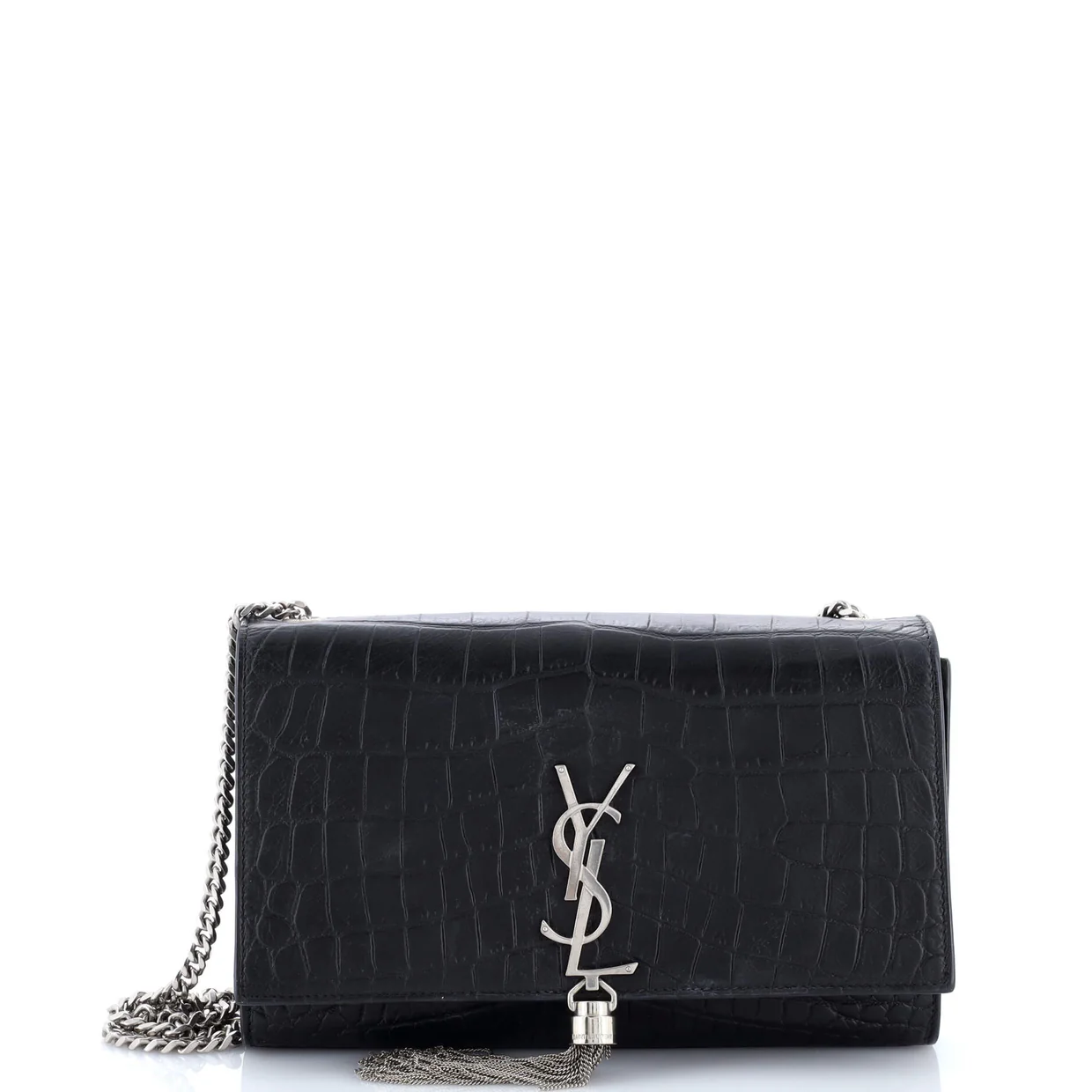 Classic Monogram Tassel Crossbody Bag Crocodile Embossed Leather Medium - Deep Luxury