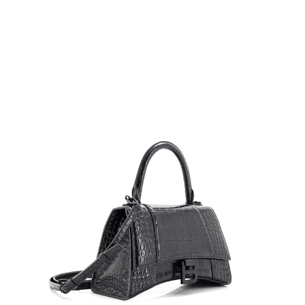 Hourglass Top Handle Bag Crocodile Embossed Leather Small - Deep Luxury