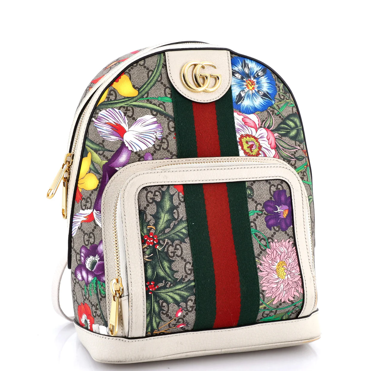 Ophidia Backpack Flora GG Coated Canvas and Leather Small - Deep Luxury