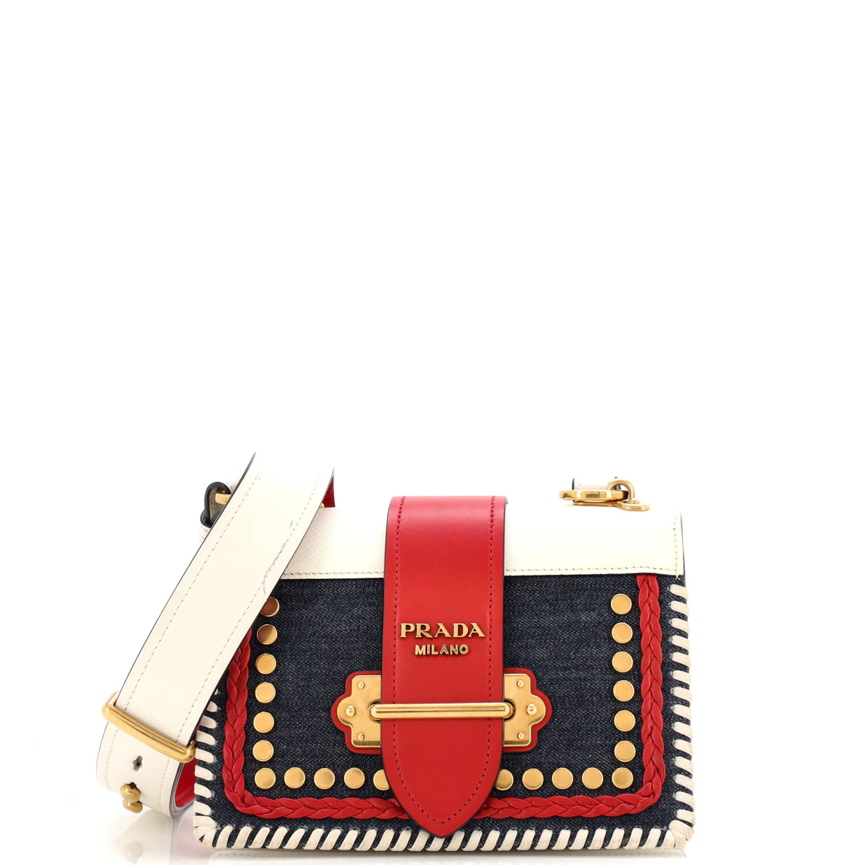 Cahier Crossbody Bag Embellished Denim and Leather Small - Deep Luxury