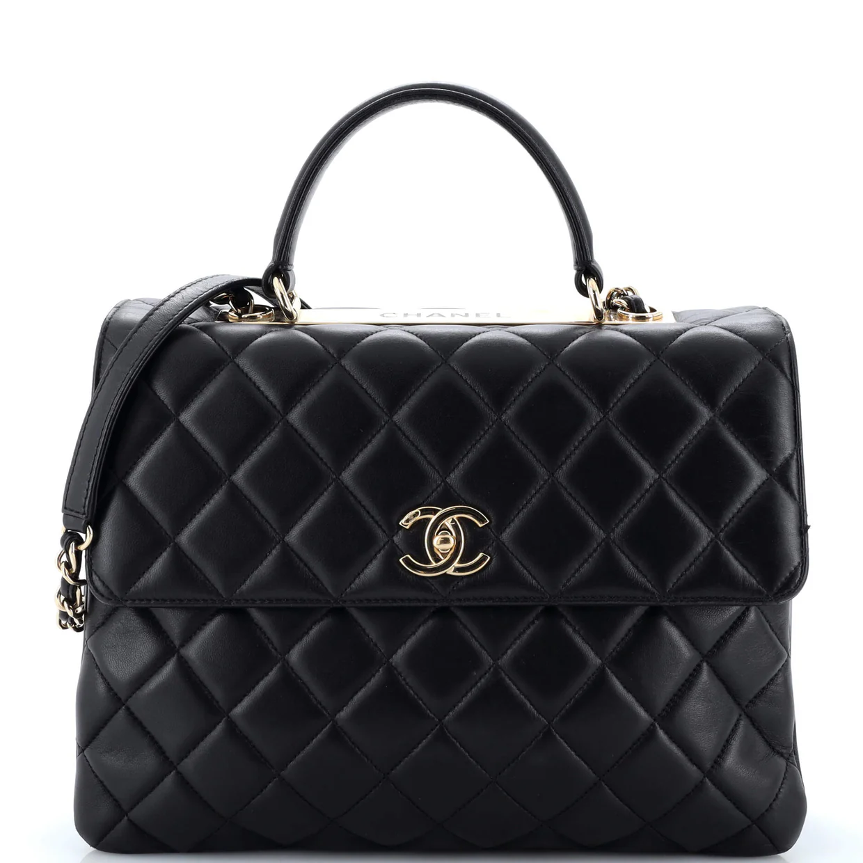 Trendy CC Top Handle Bag Quilted Lambskin Large - Deep Luxury