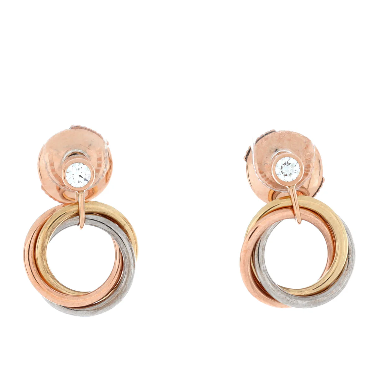 Trinity Dangle Earrings 18K Tricolor Gold with Diamond - Deep Luxury