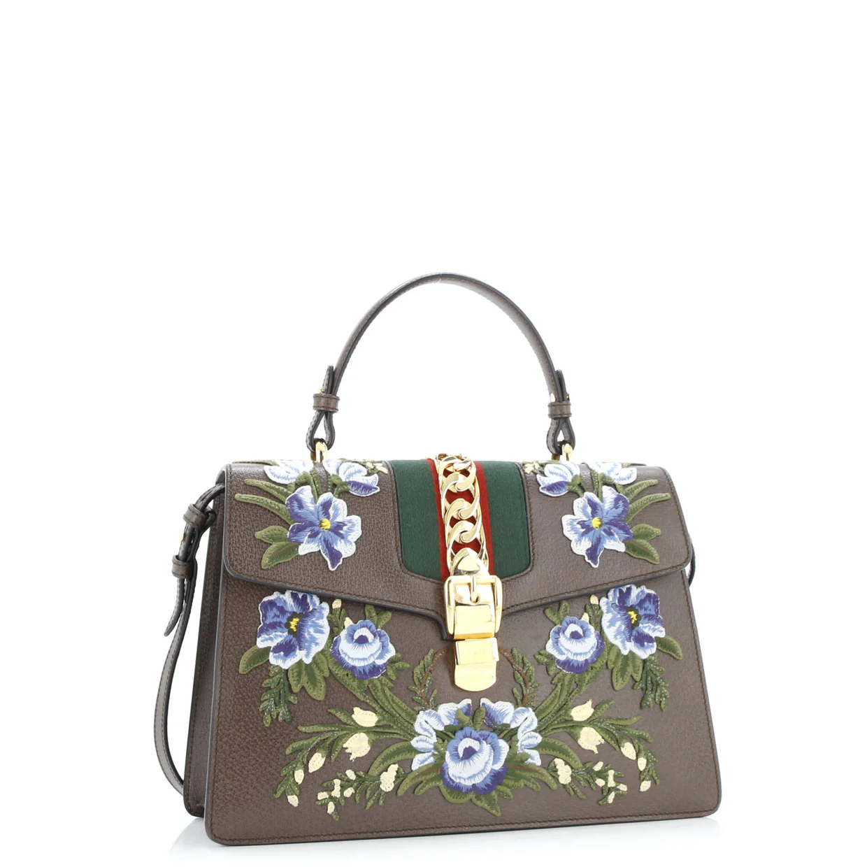 Sylvie Top Handle Bag Embroidered Leather Medium - Deep Luxury