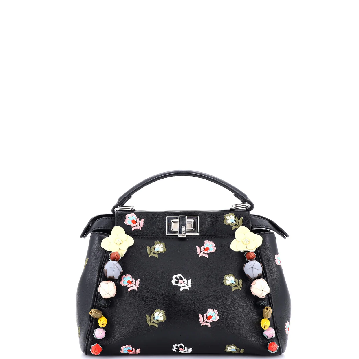 Peekaboo Bag Embroidered Leather with Floral Applique Mini - Deep Luxury