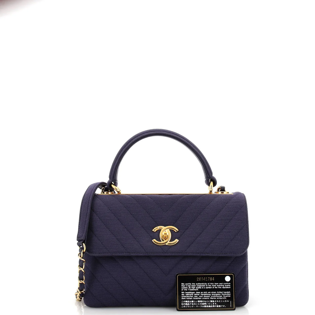 Trendy CC Top Handle Bag Chevron Jersey Small - Deep Luxury