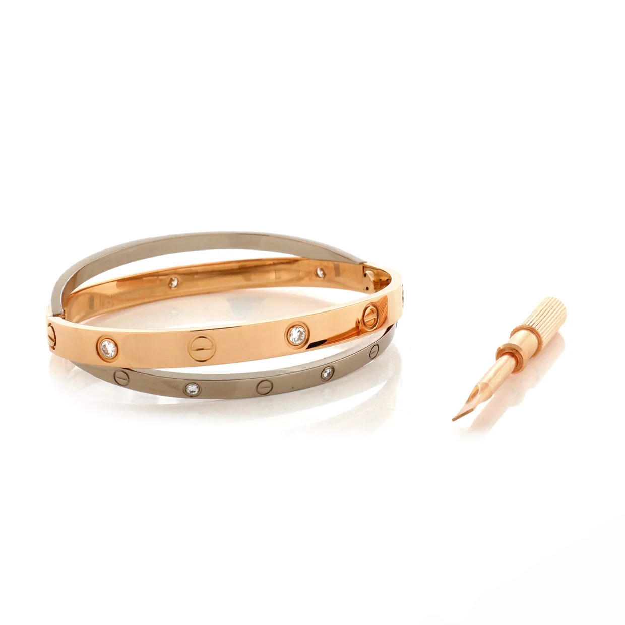 Double Love Bracelet 18K Rose Gold with 18K White Gold with Diamonds - Deep Luxury