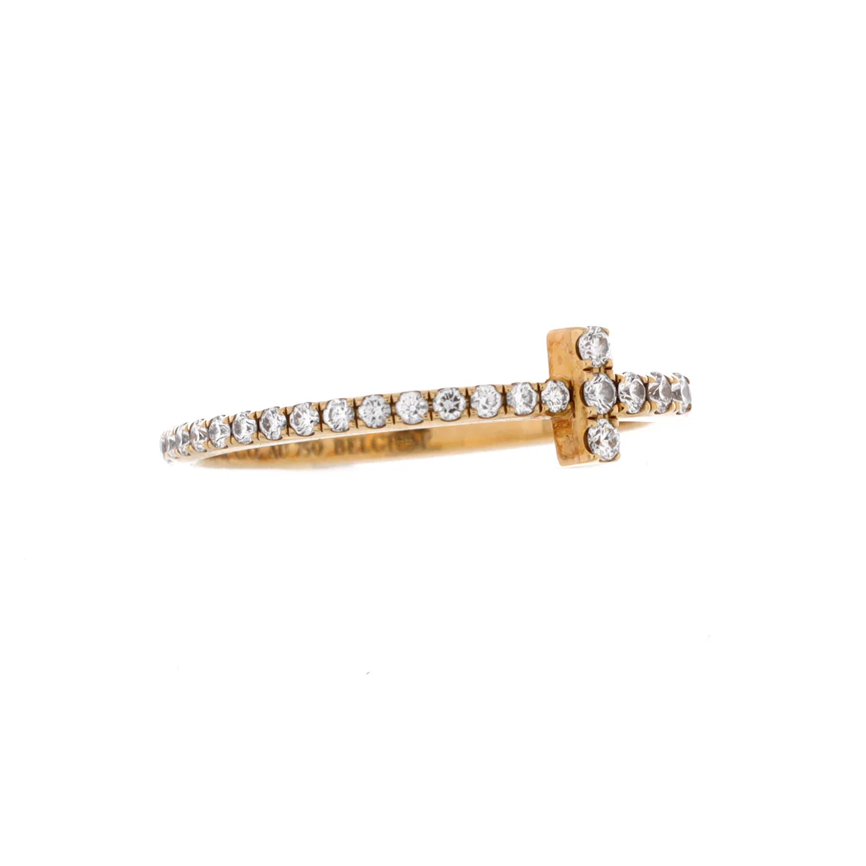 T Wire Band Ring 18K Yellow Gold with Pave Diamonds - Deep Luxury