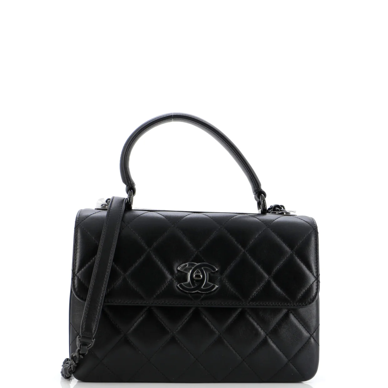 So Black Trendy CC Top Handle Bag Quilted Lambskin Small - Deep Luxury