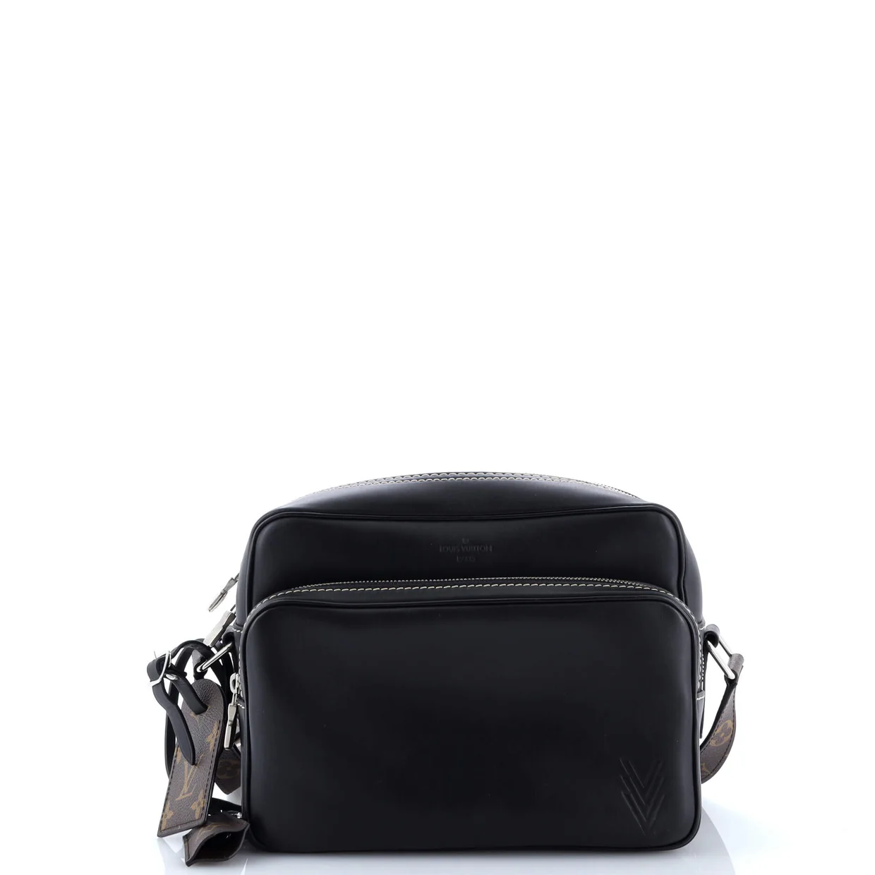 Nil Messenger Bag Leather with Monogram Canvas PM - Deep Luxury