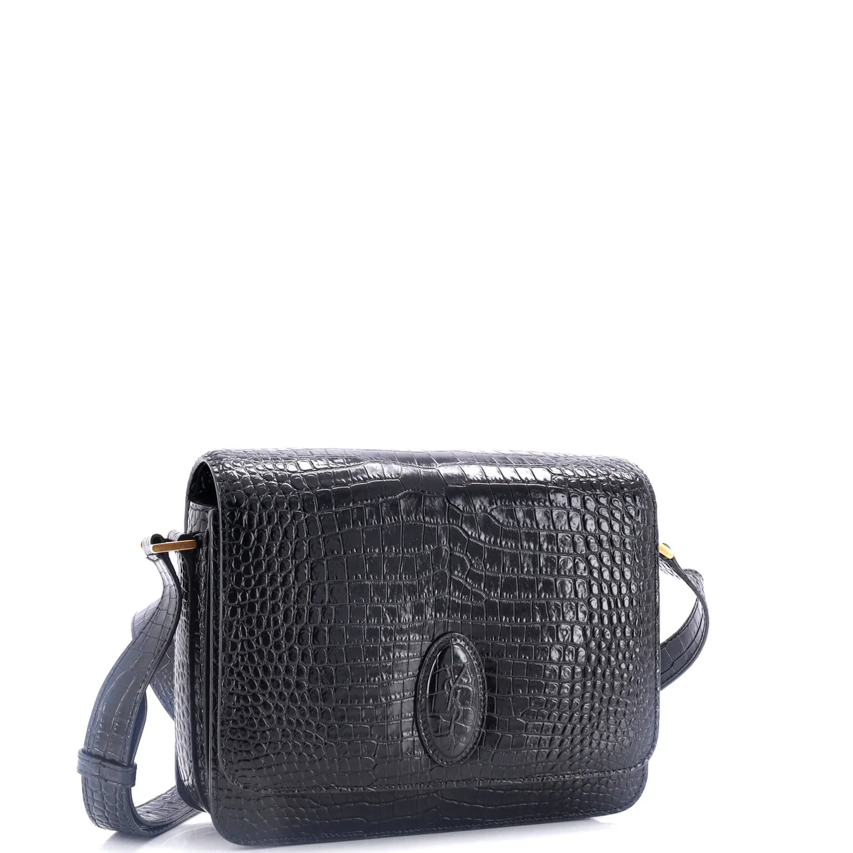Le 61 Saddle Bag Crocodile Embossed Leather Medium - Deep Luxury