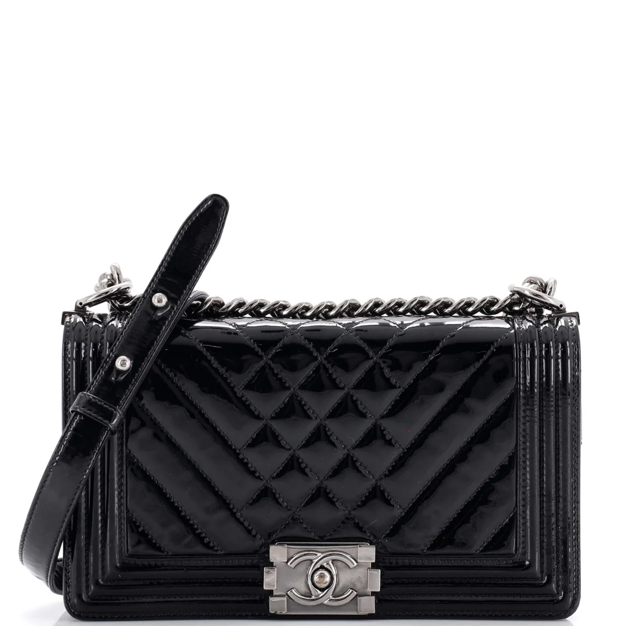 Boy Flap Bag Chevron Patent Old Medium - Deep Luxury