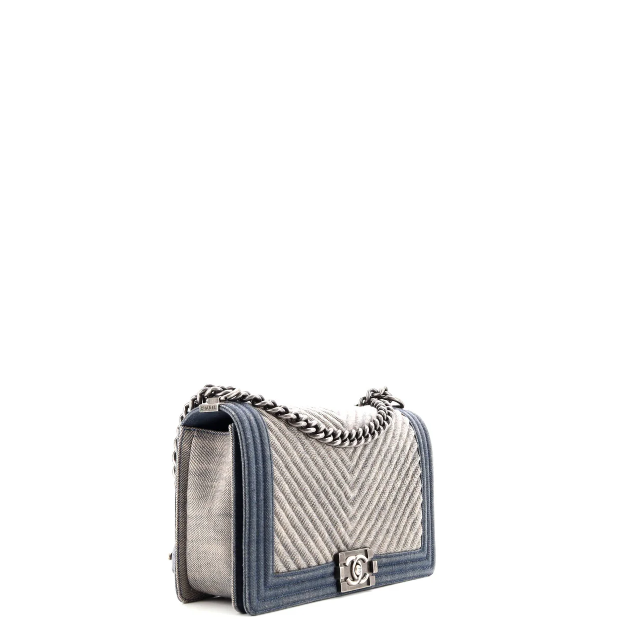 Boy Flap Bag Chevron Denim New Medium - Deep Luxury