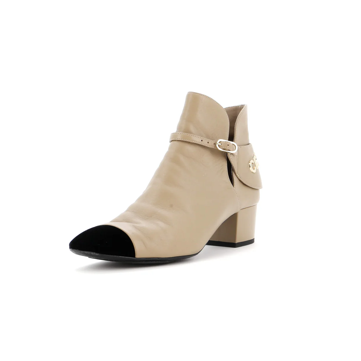 Women's Logo Cap Toe Short Ankle Boots Leather with Velvet - Deep Luxury