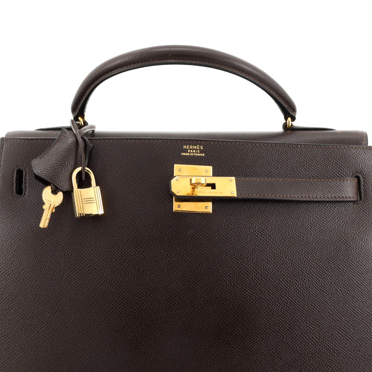 Kelly Handbag Ebene Courchevel with Gold Hardware 32 - Deep Luxury
