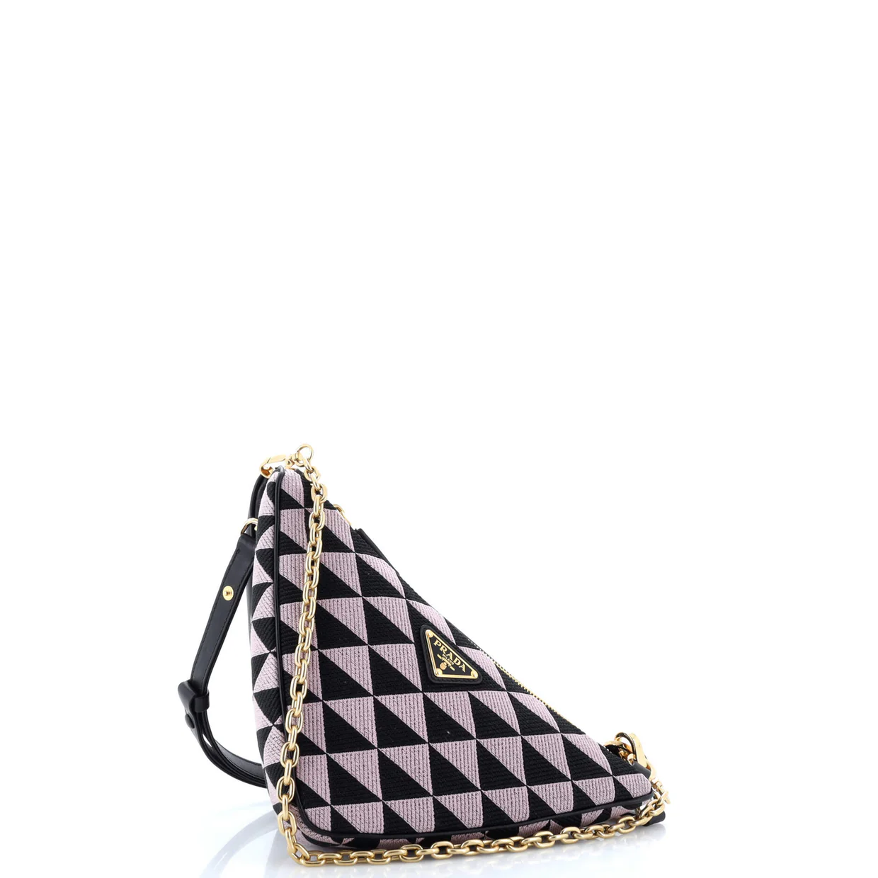 Double Symbole Triangle Bag Leather and Jacquard Mini - Deep Luxury