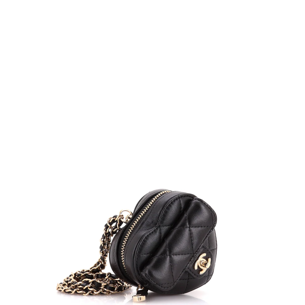 CC in Love Heart Chain Necklace Zip Coin Purse Quilted Lambskin - Deep Luxury