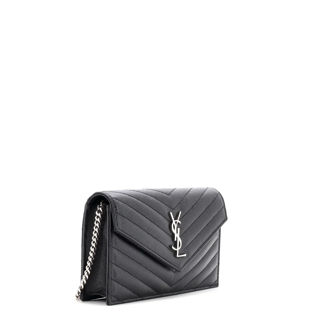 Classic Monogram Wallet on Chain Matelasse Chevron Leather Small - Deep Luxury