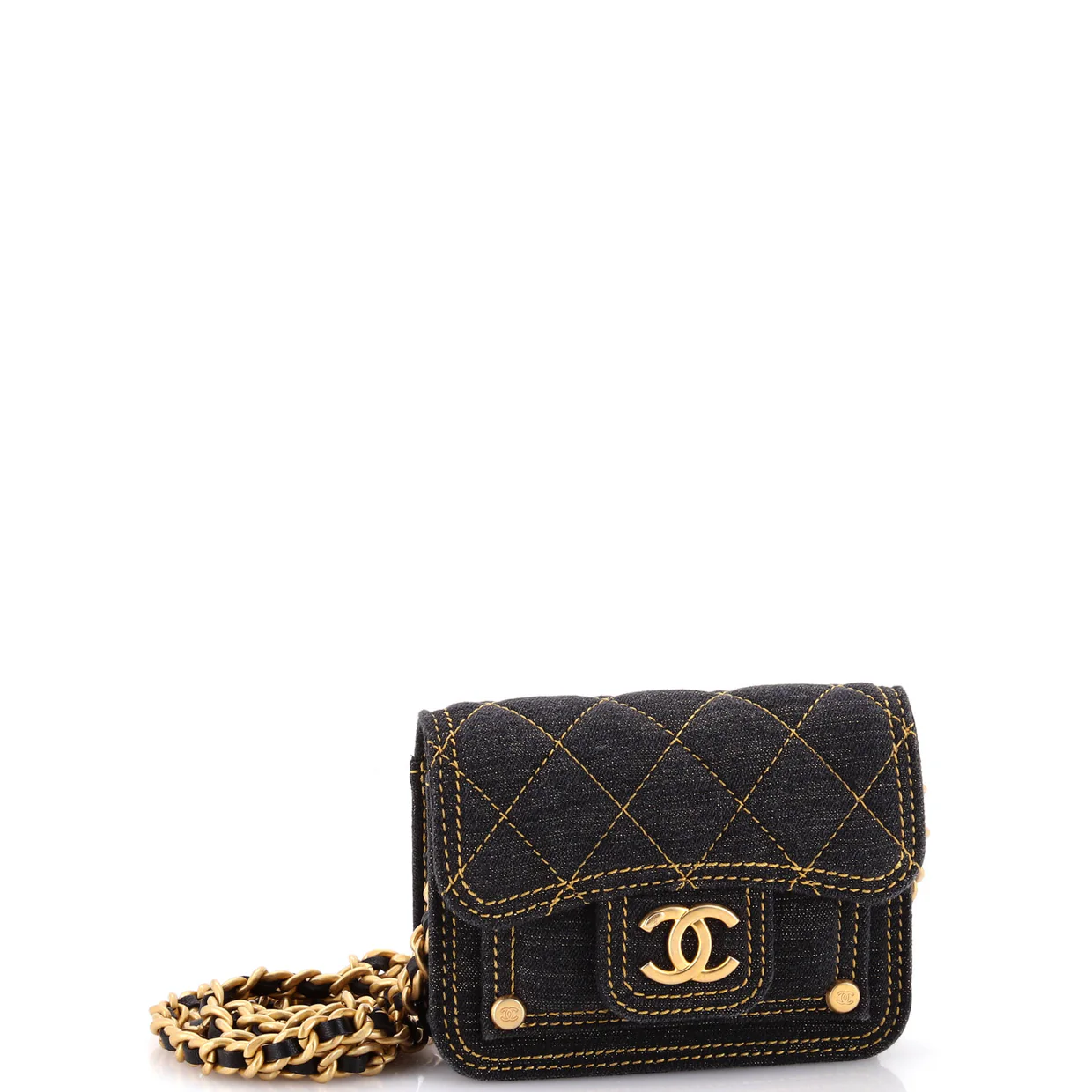 Double You CC Flap Clutch with Chain Quilted Denim - Deep Luxury