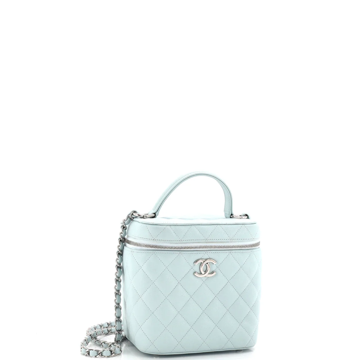 CC Top Handle Vanity Case with Chain Quilted Caviar Small - Deep Luxury