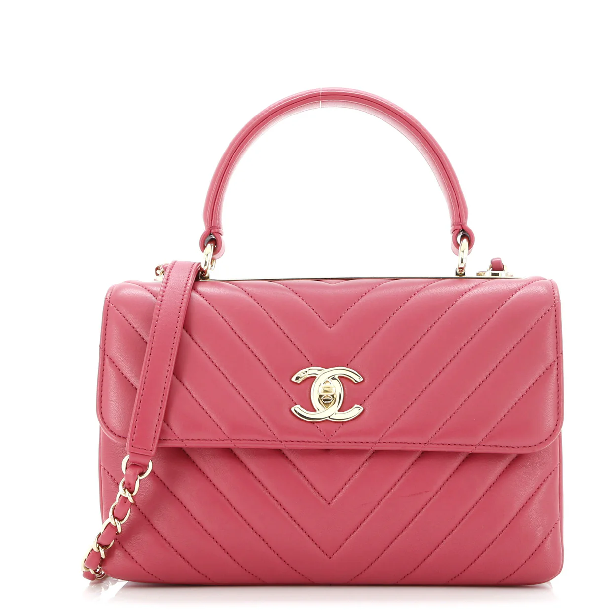 Trendy CC Top Handle Bag Chevron Lambskin Small - Deep Luxury