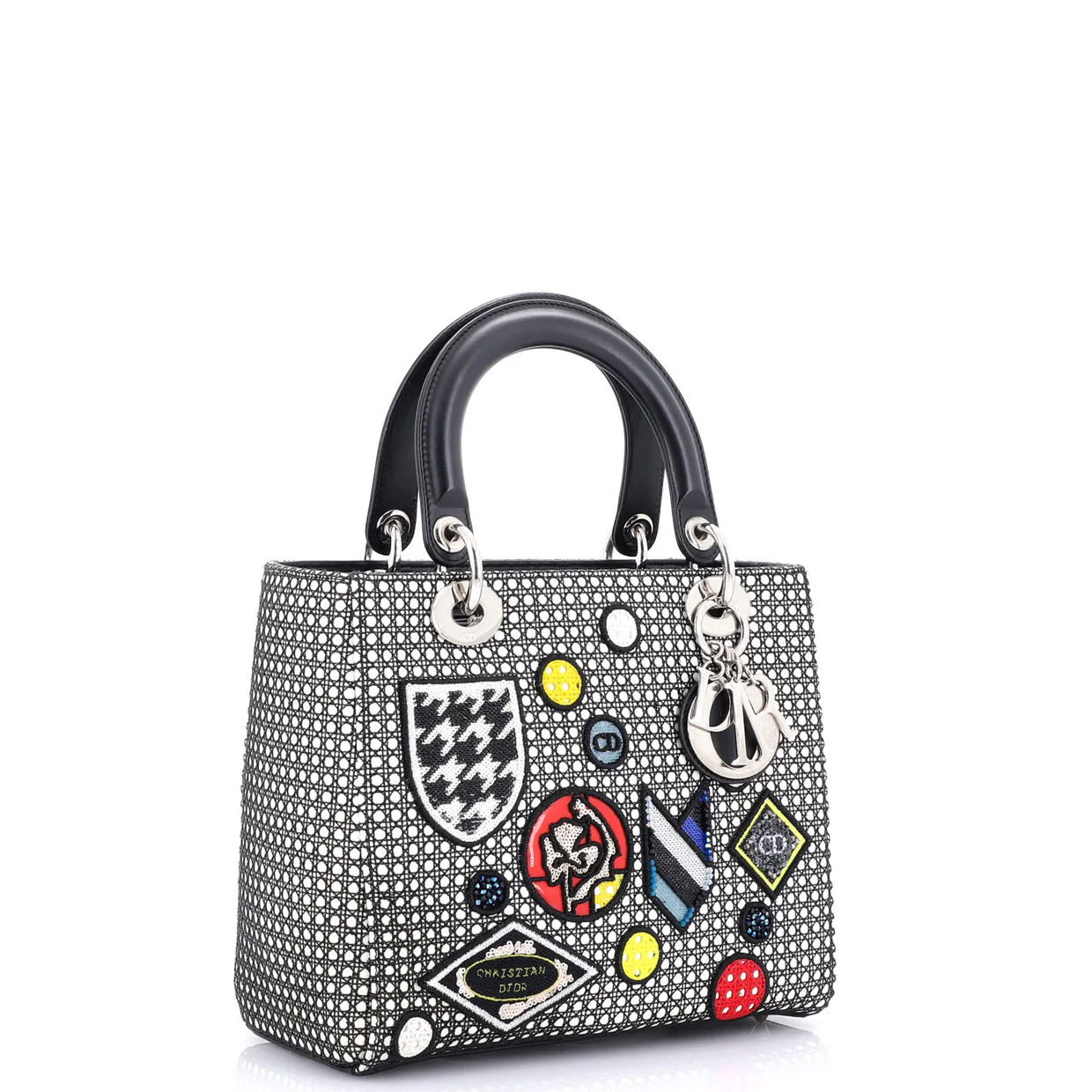 Lady Dior Bag Patch Embellished Micro Cannage Calfskin Medium - Deep Luxury