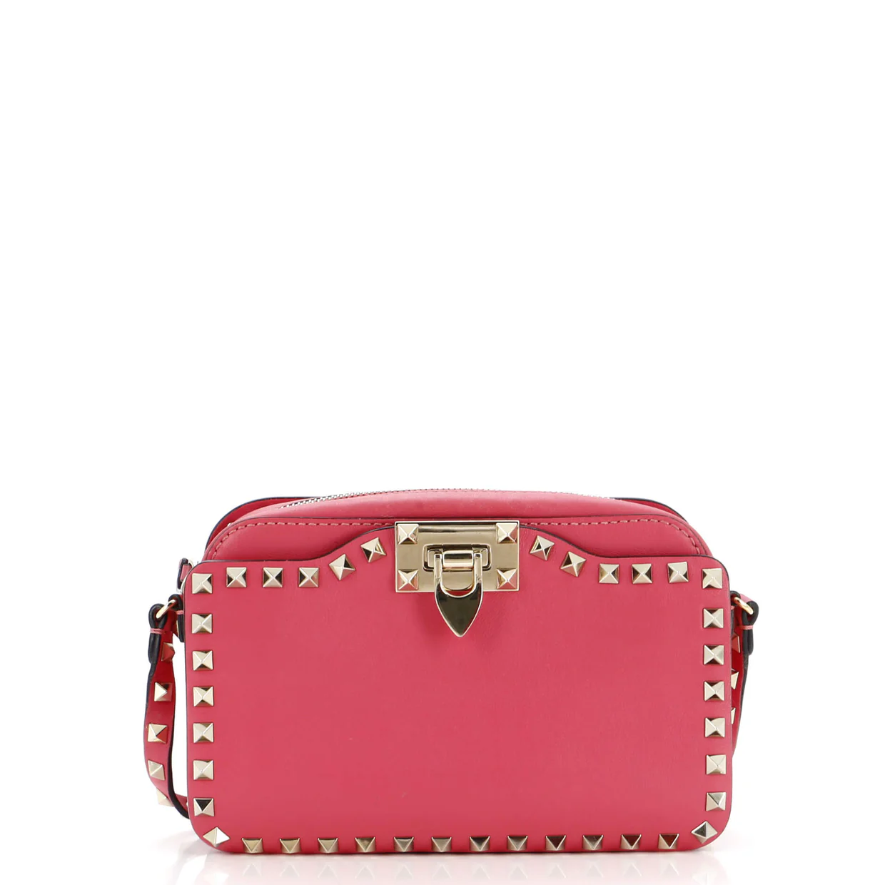 Rockstud Flip Lock Camera Crossbody Bag Leather - Deep Luxury