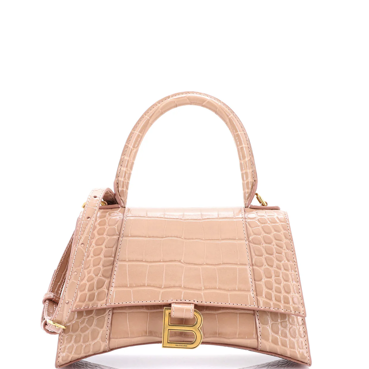 Hourglass Top Handle Bag Crocodile Embossed Leather Small - Deep Luxury