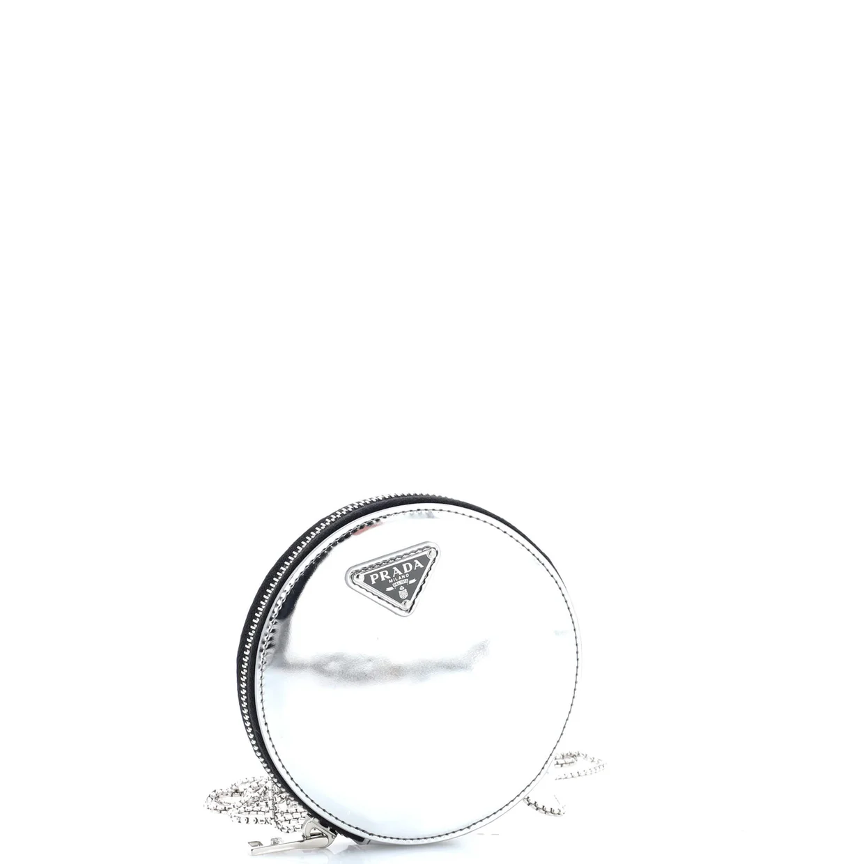 Round Pouch Bag with Chain Brushed Leather Mini - Deep Luxury