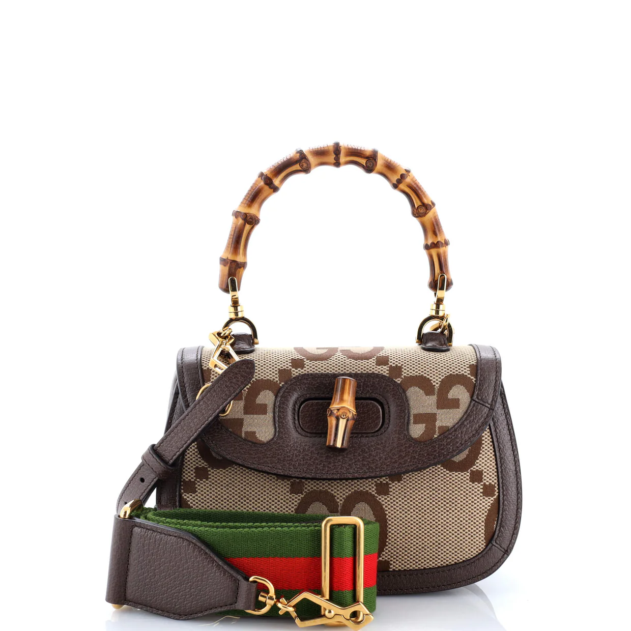 Bamboo 1947 Top Handle Bag Jumbo GG Canvas Small - Deep Luxury