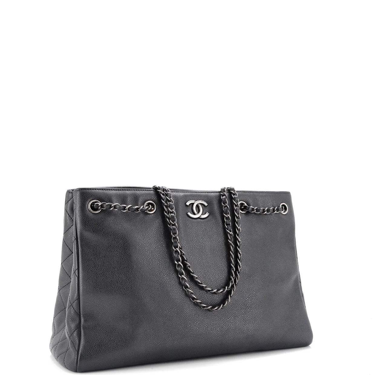 Woven Chain Shopping Tote Caviar Large - Deep Luxury