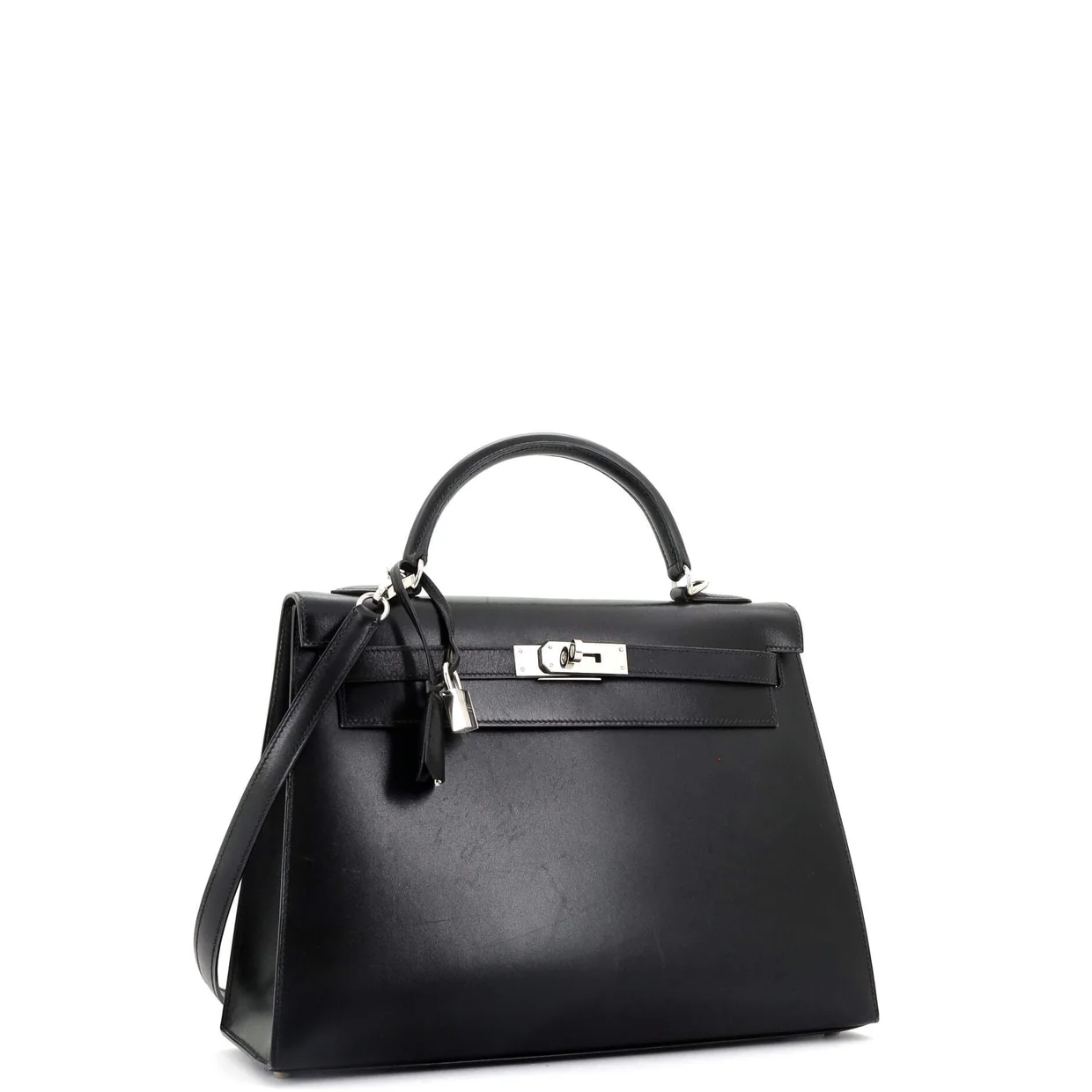 Kelly Handbag Noir Box Calf with Palladium Hardware 32 - Deep Luxury