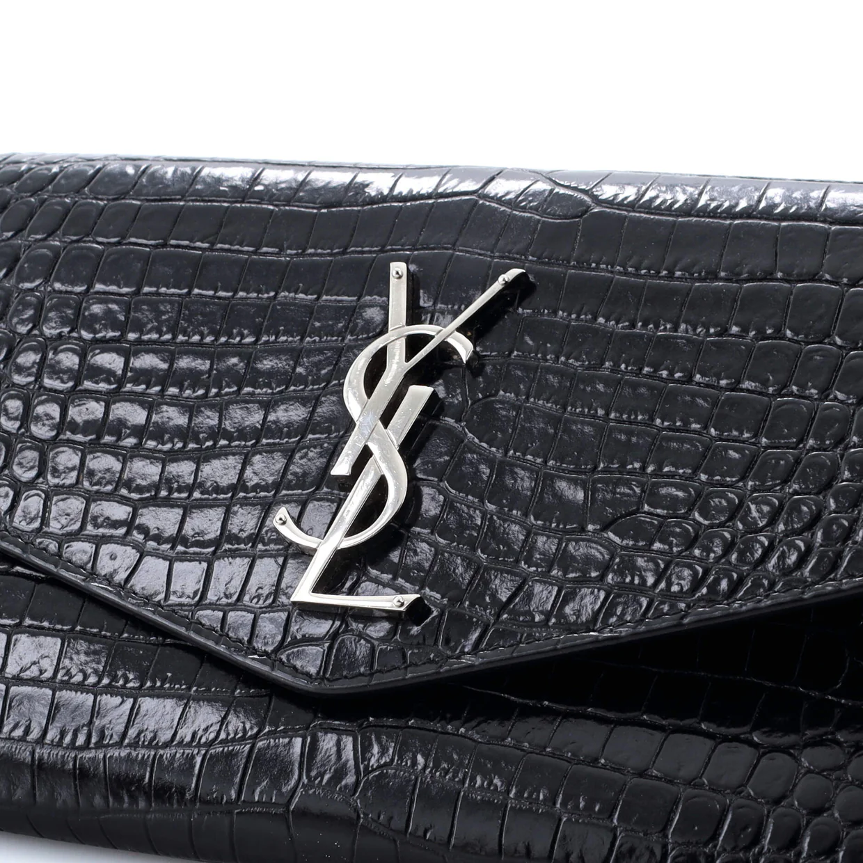 Uptown Chain Wallet Crocodile Embossed Leather - Deep Luxury