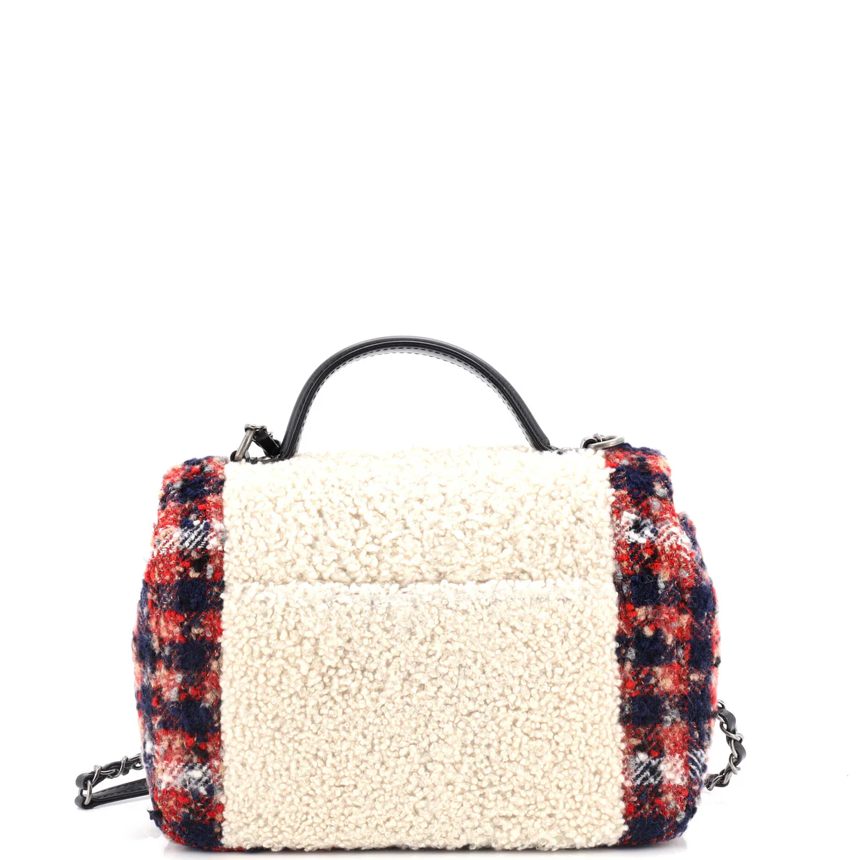 Top Handle Bag Shearling with Tweed Small - Deep Luxury