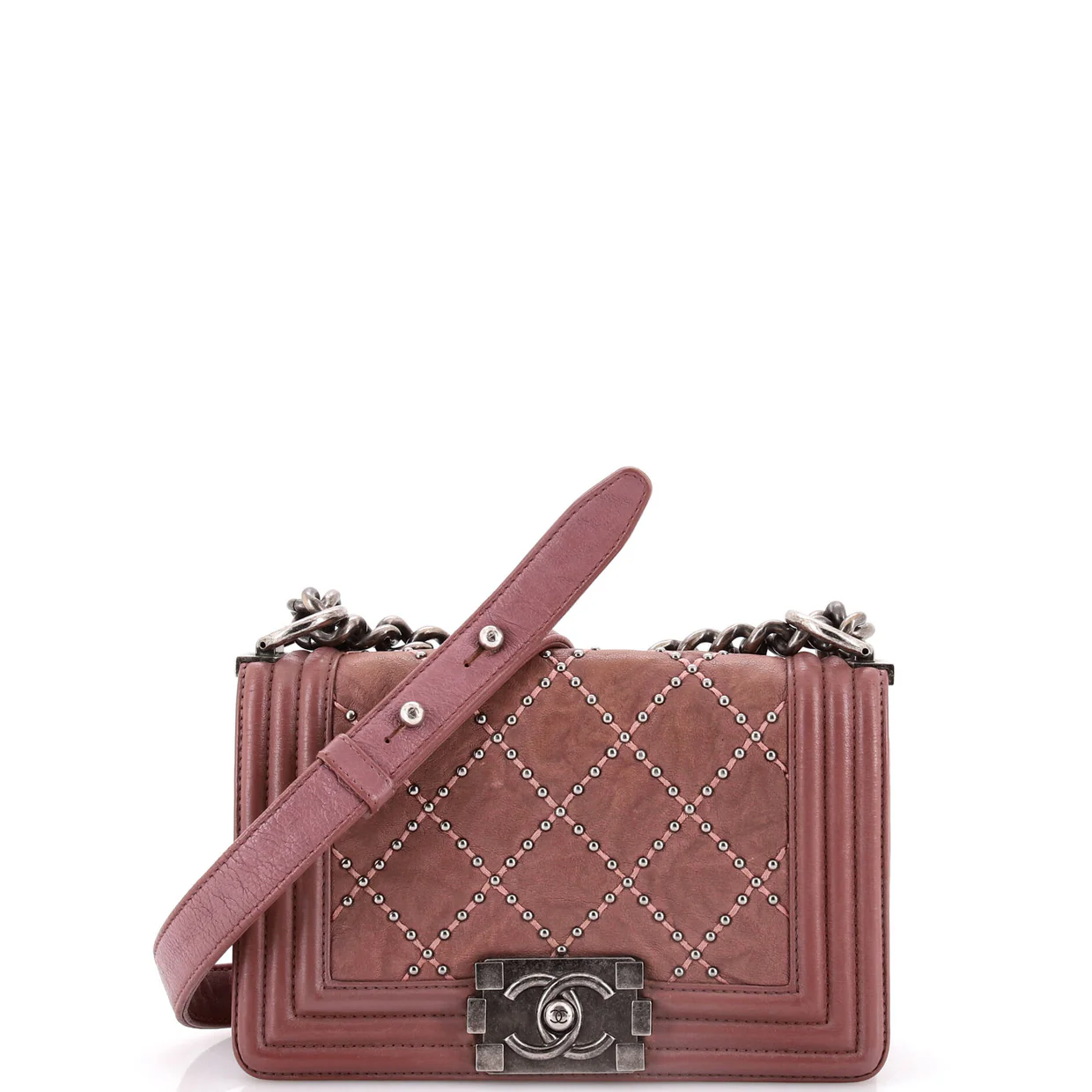 Boy Flap Bag Studded Quilted Distressed Calfskin Small - Deep Luxury