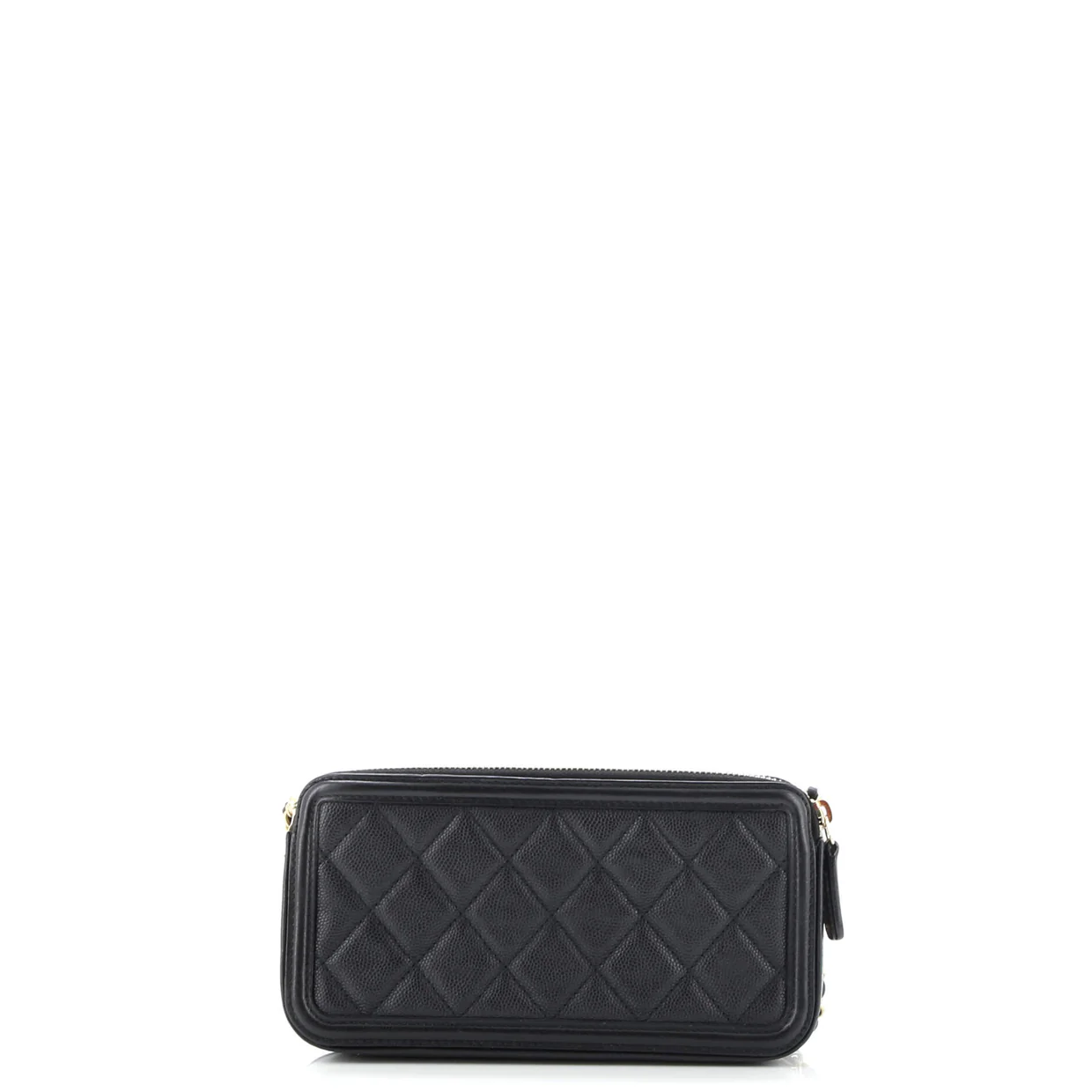 Filigree Double Zip Clutch with Chain Quilted Caviar - Deep Luxury