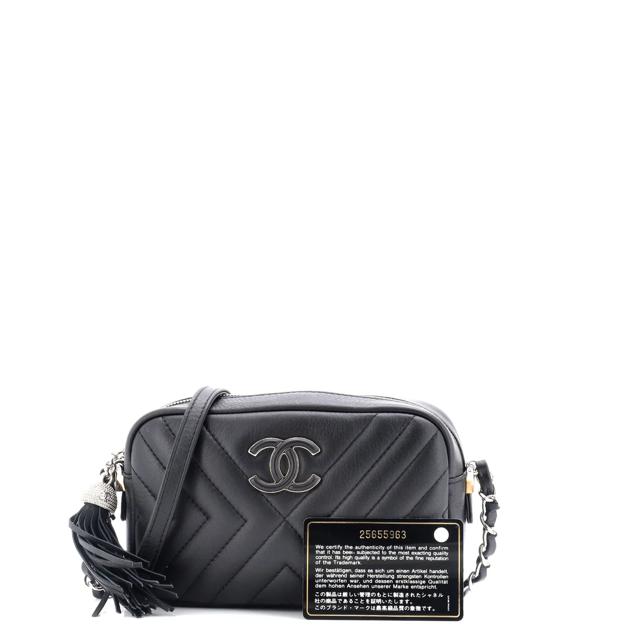 CC Tassel Camera Bag Diagonal Chevron Calfskin Mini - Deep Luxury