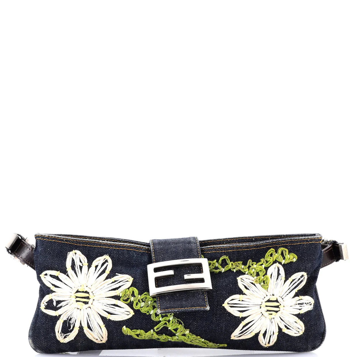 Vintage Baguette Shoulder Bag Embellished Denim Medium - Deep Luxury