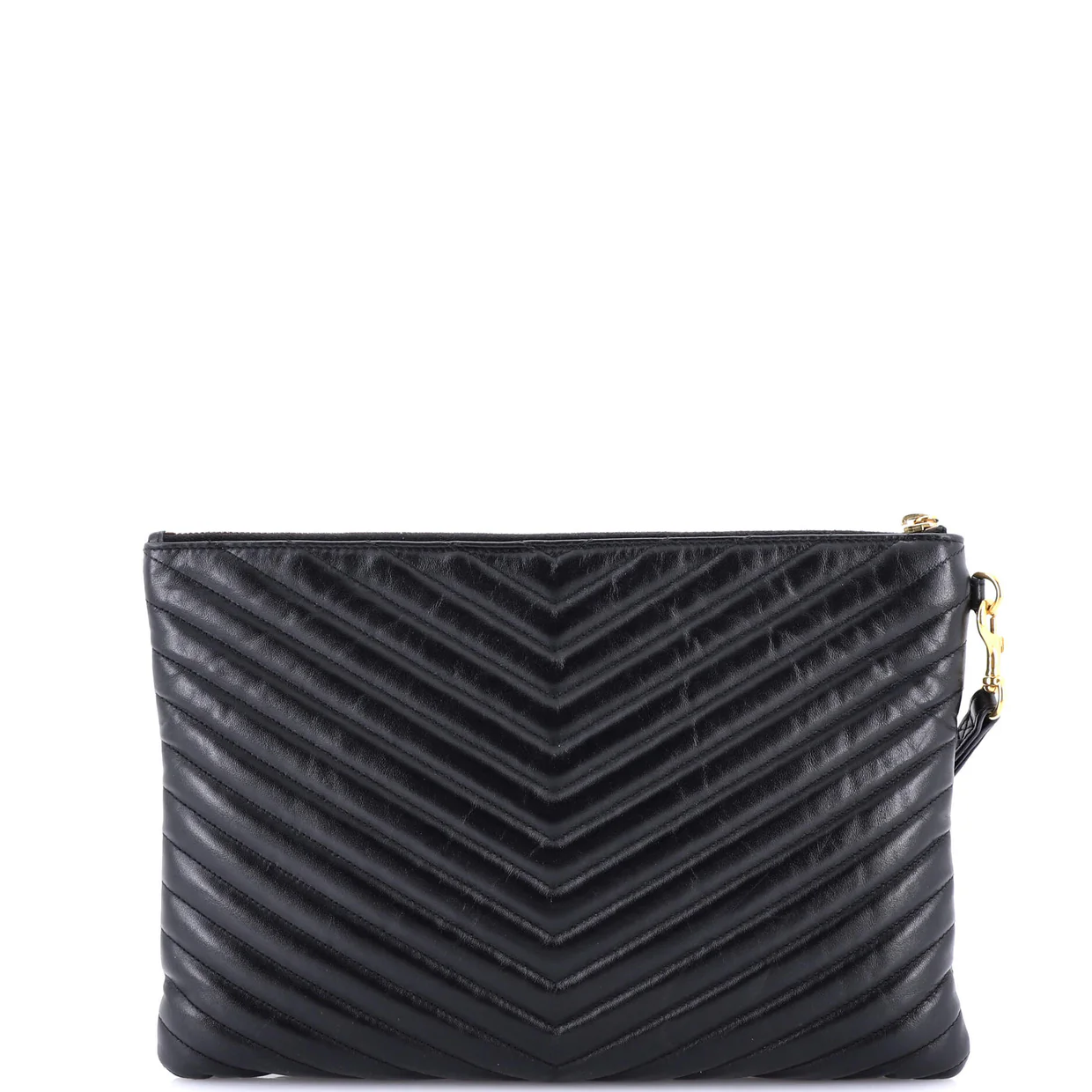 Classic Monogram Wristlet Pouch Matelasse Chevron Leather Medium - Deep Luxury